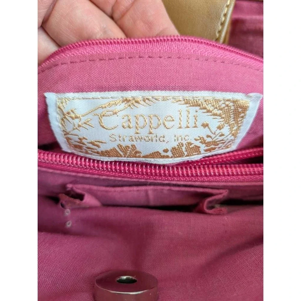 Cappelli Strawworld Tote Handbag Pink Woven Leather‎ Trim Summer Bag